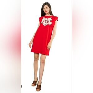 HTML Bright Red White Soutache Embroidered Dress | S